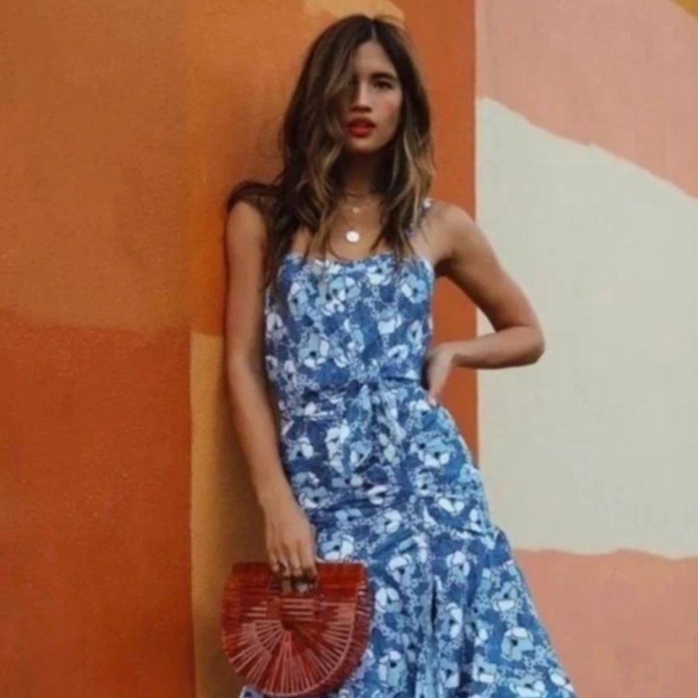 Veronica Beard Marena Ruched Cotton Floral Midi Dress